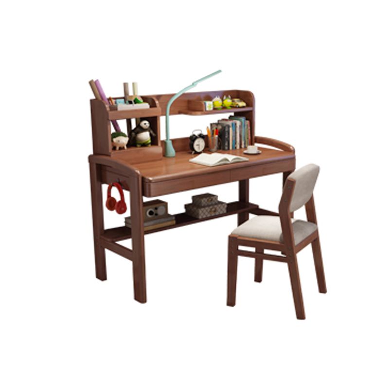 Adjustable Writing Desk Wood Kids Desk and Chair with Storage Shelves