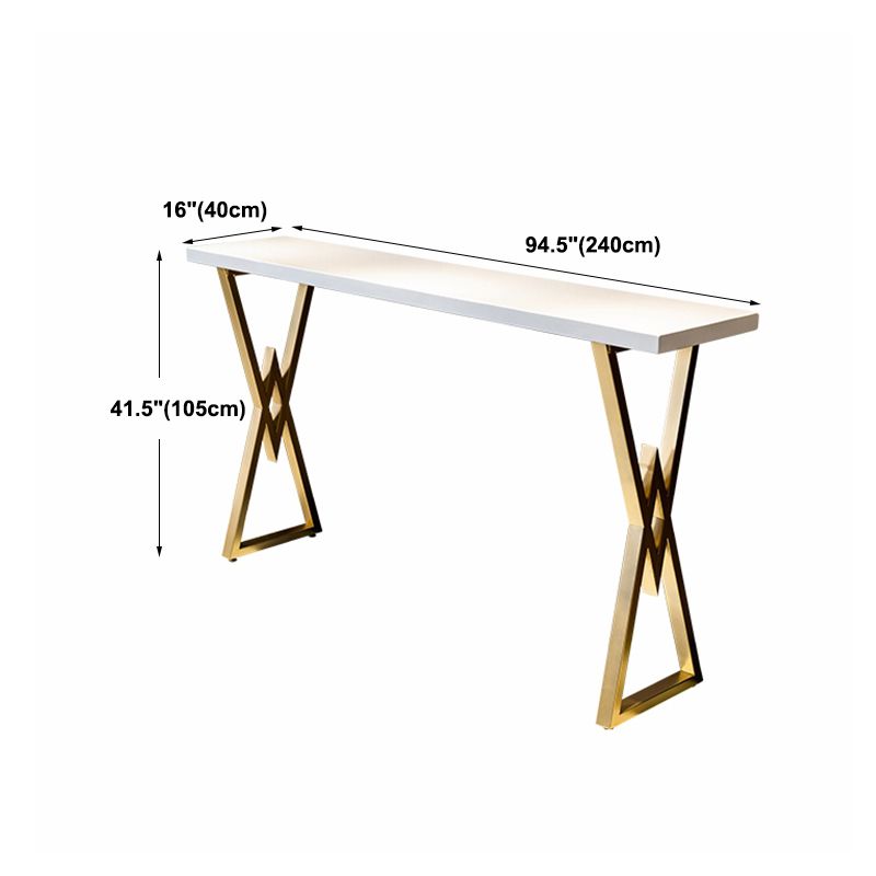 Glam Gold Iron Bar Dining Table White Wood Rectangle Indoor Bistro Table