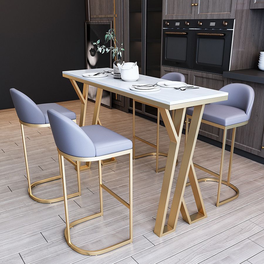 White and Gold Bistro Bar Desk Contemporary Stone Top Bistro Bar Table