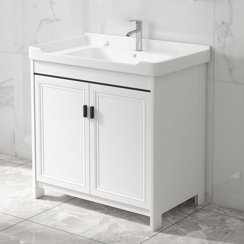 Rectangle Vanity Set White 2 Doors Freestanding Metal Frame Single Sink Vanity