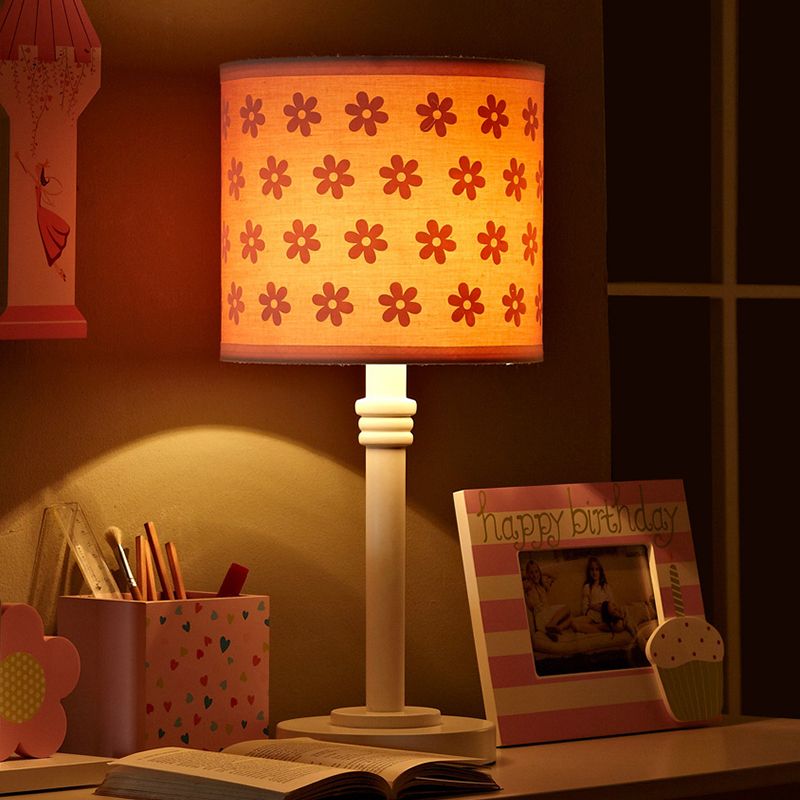 Modern Drum Night Table Lamp Wood Single Light Bedroom Reading Book Light in Pink