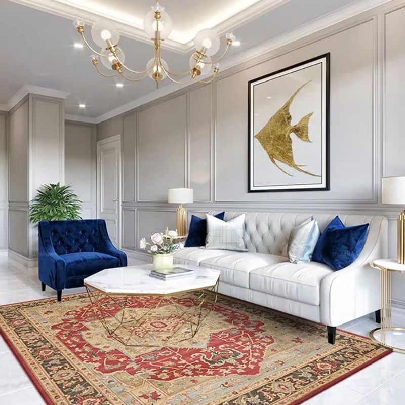 Moroccan Ethnic Style Carpet Polyester Area Rug Non-Slip Backing Indoor Carpet for Home Decoration