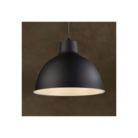 Aluminum Dome Hanging Light Industrial 1 Head Dining Room Suspension Lamp in Black/White