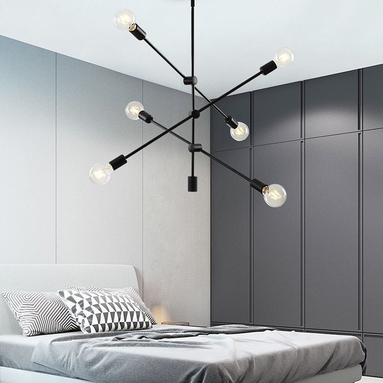 Black Nordic Style Minimalism Chandelier Arm Adjustable 6-lights Molecular Shaped Metal Hanging Light