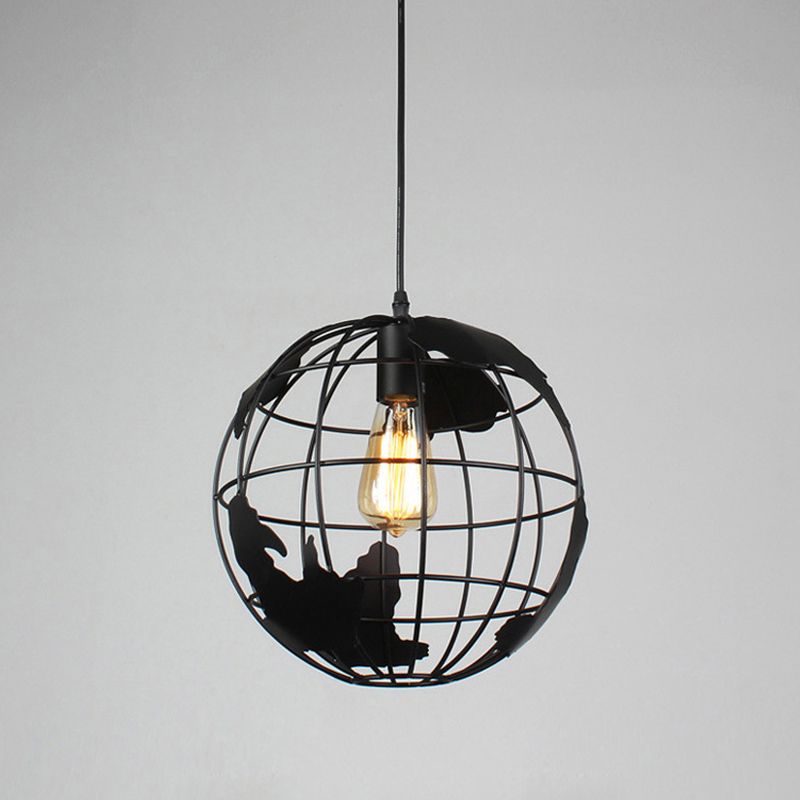 1 Light Spherical Cage Pendant Light Retro Metal Shade Restaurant Hanging Lamp