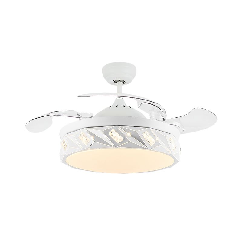 19.5" W Geometric Ceiling Fan Light Modern Metal LED White Semi Flush Mount Lamp with Crystal Accent and 4 Blades