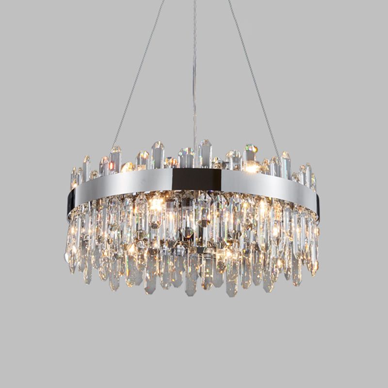 Wheel Shape Chandelier Light Modern Crystal 1-Light Chandelier Lighting Fixture in Silver