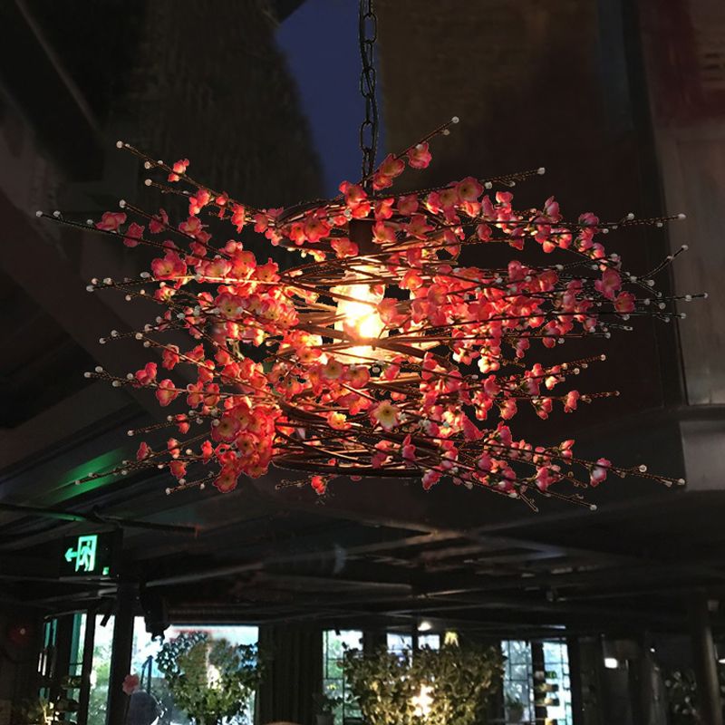 Metal Black Down Lighting Pendant Plum Blossom 1 Head Industrial LED Hanging Lamp for Restaurant