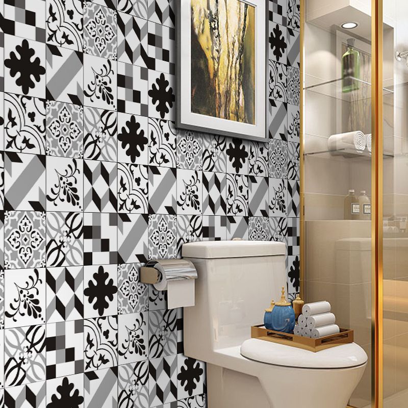 Black and White Boho Wallpaper Panel 10.8-sq ft Abstract Mosaic Tile Wall Decor for Bath, Self-Stick