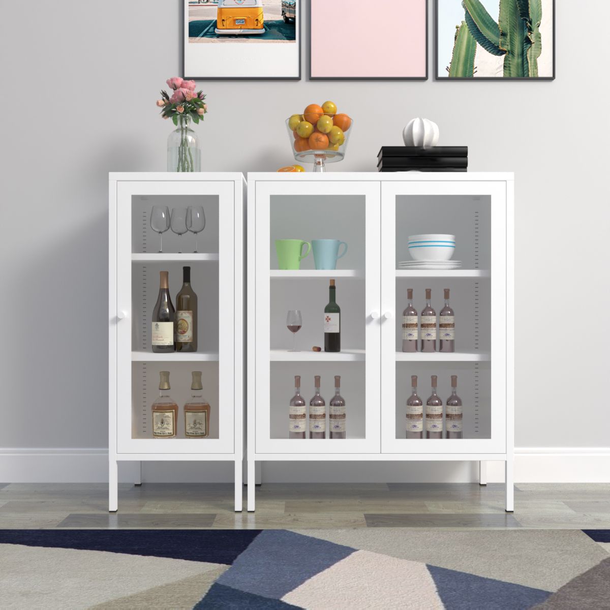 Door Steel Sideboard Modern Server Cabinet with Storage for Dining Room