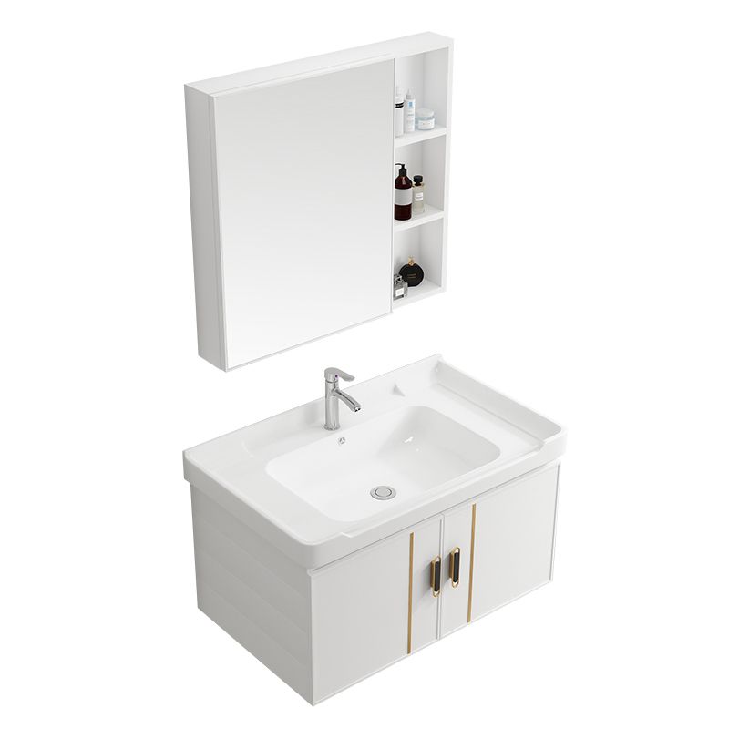 Modern Wall-mounted White Sink Ceramic Faucet Drawers Vanity Set with Mirror