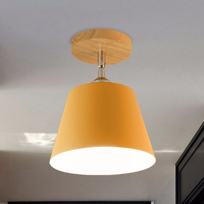 1 Light Tapered Semi Flush Pendant Light Modernism Gray/Pink Metal and Wood Adjustable Ceiling Light