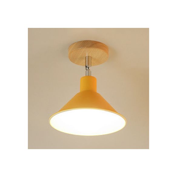 Pink/Orange 1 Head Ceiling Light Contemporary Metal Funnel Shade Semi-Flush Mount Light for Corridor