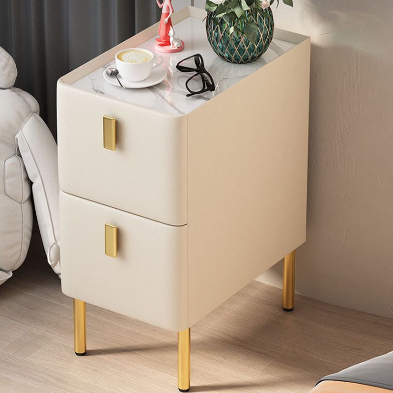 Contemporary Stone Bedside Cabinet with 2 Wood Drawers for Bedroom