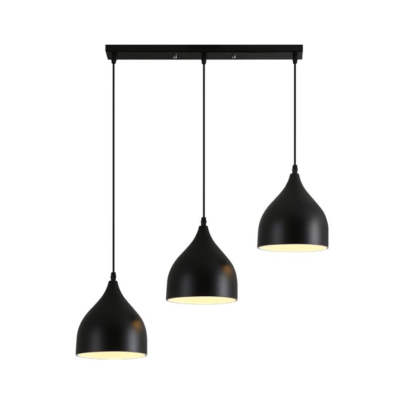 Metallic Onion Cluster Pendant Lamp Contemporary 3 Heads Black Down Lighting with Linear Canopy