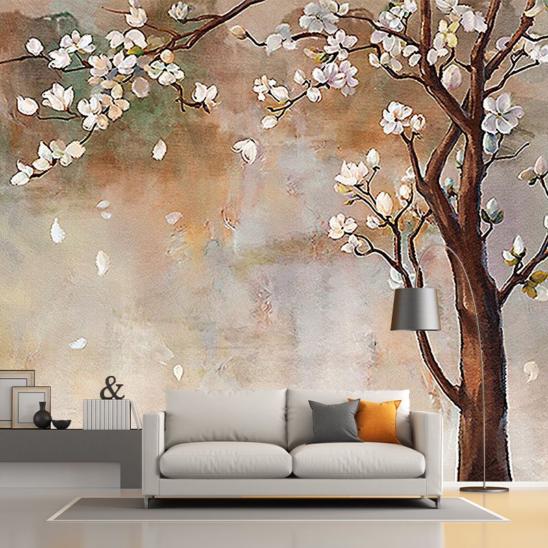 Brown Japanese Wall Covering Murals Custom Flowering Plum Tree Wall Decor for Bedroom
