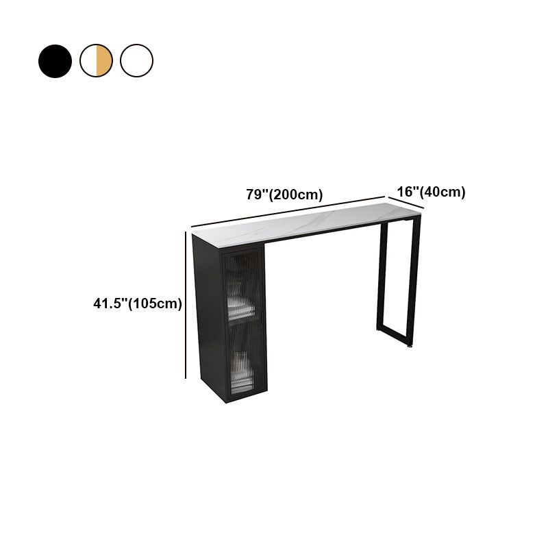 White Modern Style Table in Faux Marble and Metal with Shelf Bar Table