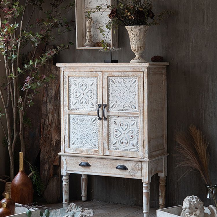 White Industrial Distressed Finish Cabinet with Drawer and Door