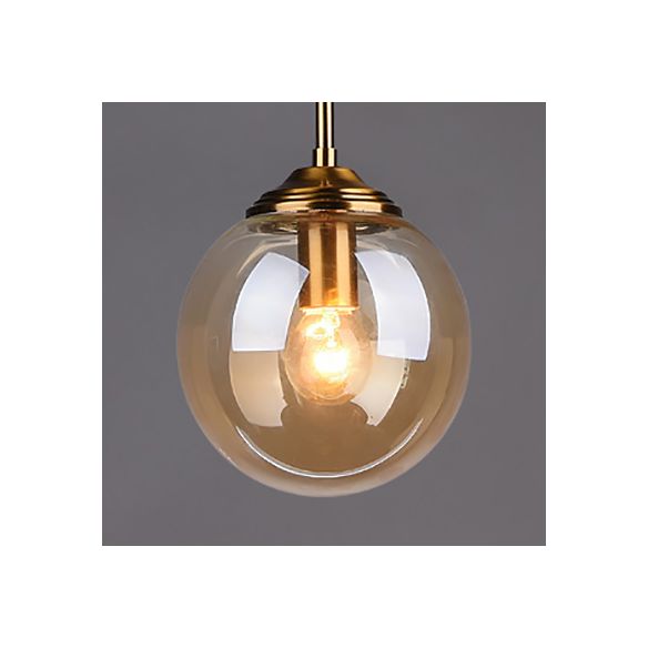 Brass One Light Pendant Lighting Industrial Grey/Clear/Amber Glass Orb-Shaped Hanging Lamp for Living Room