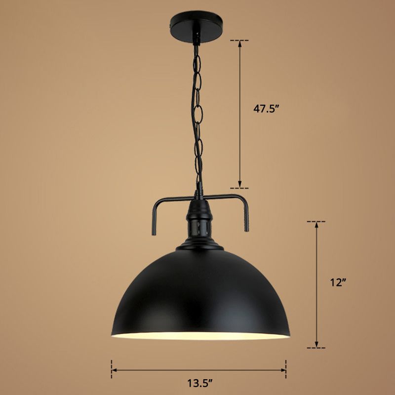 Dome Dining Room Hanging Light Industrial Iron Single Black Finish Drop Pendant with Vent