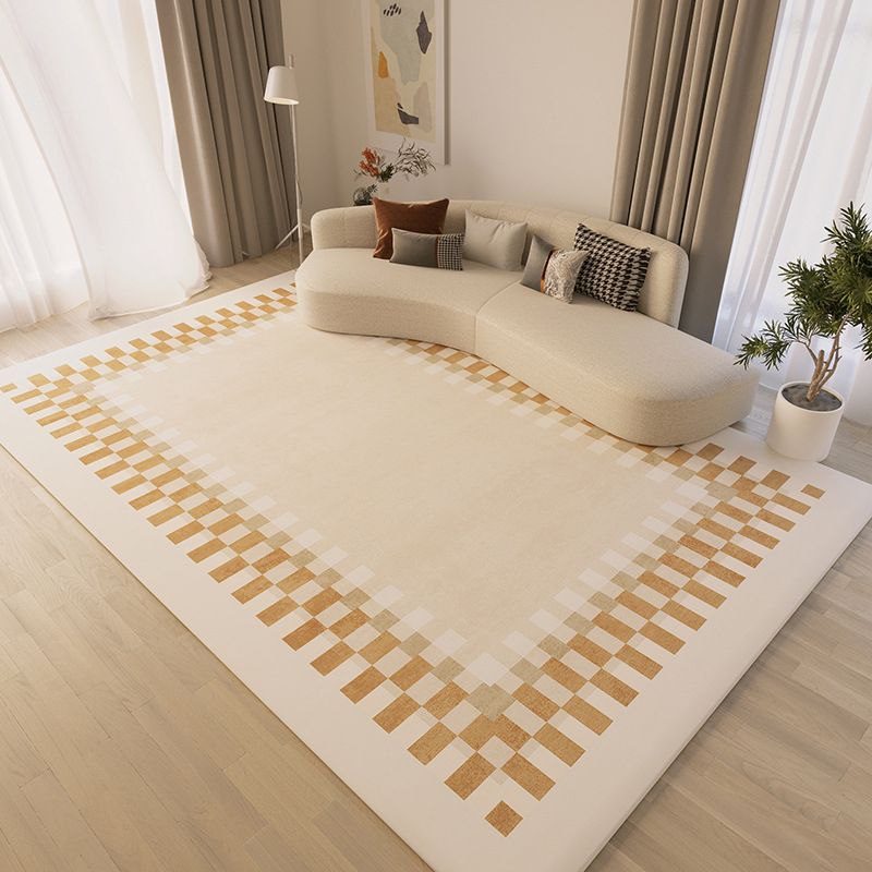 Beige Simple Carpet Polyester Line Area Carpet Stain Resistant Carpet for Living Room