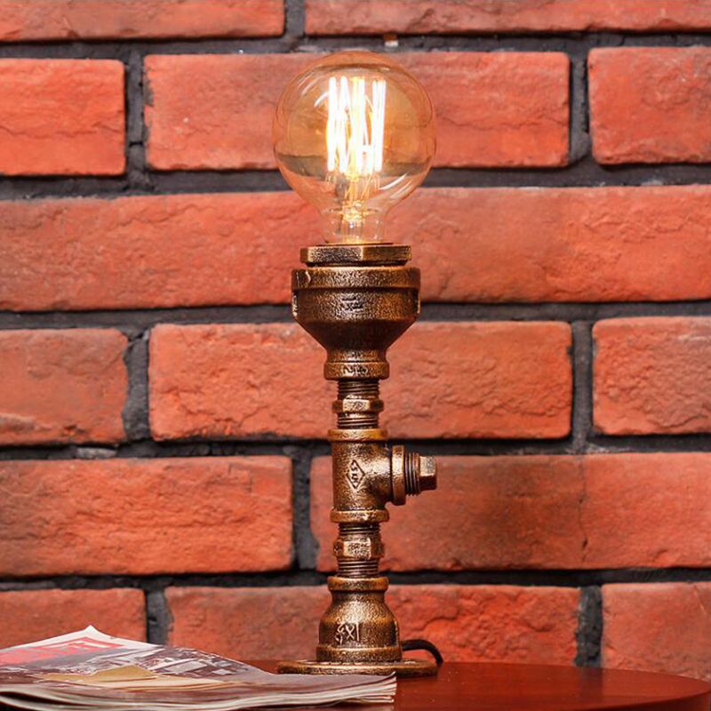 Silver/Brass 1 Bulb Desk Lamp Vintage Metallic Pipe Table Light with Ball Clear Glass Shade