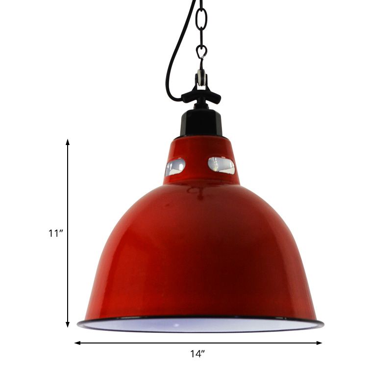 Dome Shade Restaurant Pendant Lamp Industrial Metal 1-Light Red Hanging Light with Wire and Chain