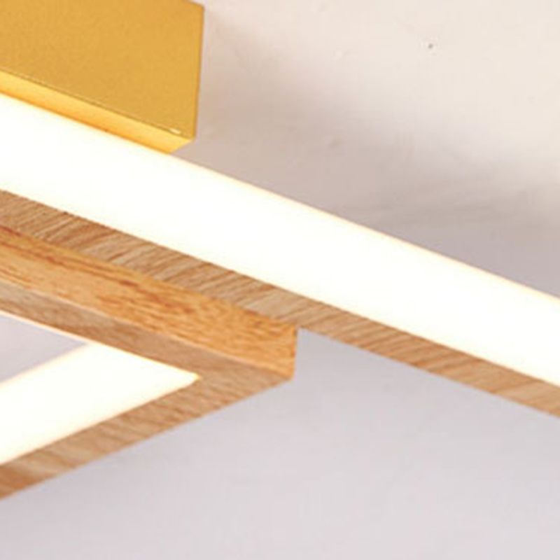 Modern Style Square Shape Flush Mount 4-Lights Wood Ceiling Light for Living Room