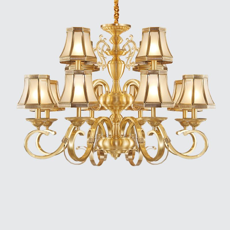 Brass 6/8/12 Lights Chandelier Lamp Colonial Frosted Glass Curved Hanging Light, Small/Medium/Large