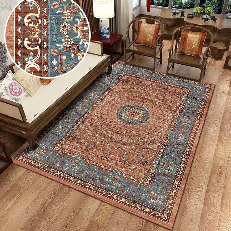 Antique Glam Living Room Rug Victorian Flower Print Indoor Rug Polyester Easy Care Friendly Washable Carpet