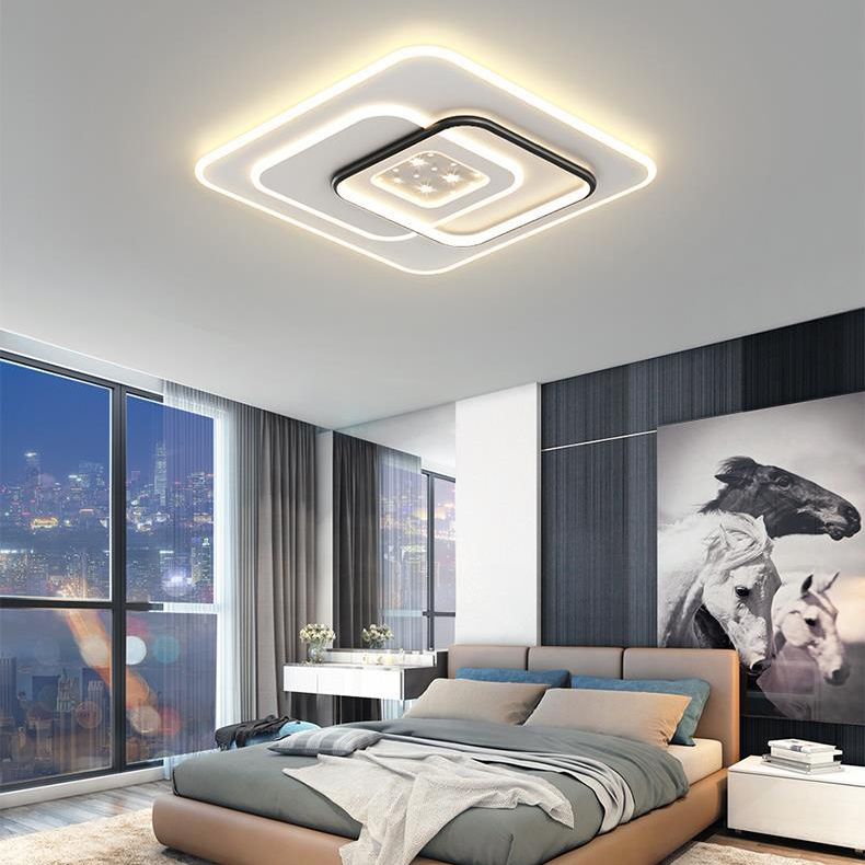 Contemporary Ceiling Lighting Metal Flush Mount Fixture in Black and White for Bedroom