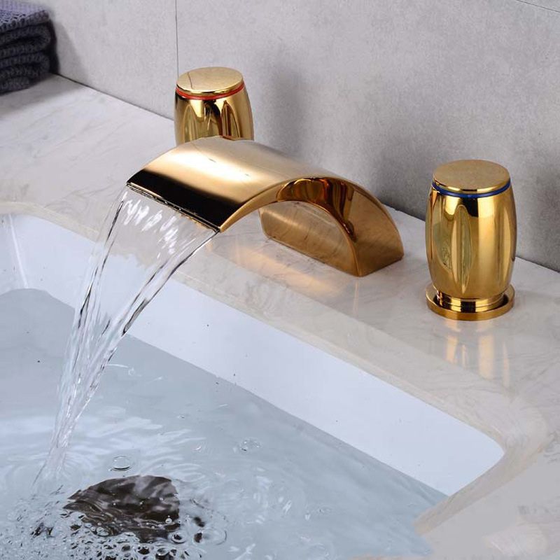 Modern Style Faucet Widespread Sink Faucet with 2 Handles and LED Light