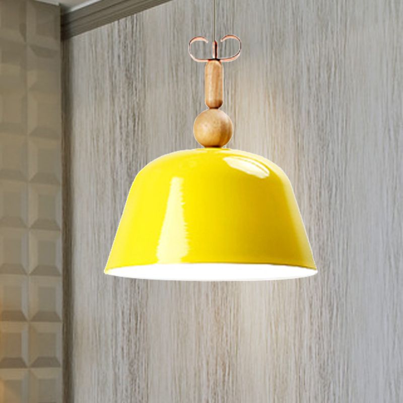 Nordic Bright-Colored Pendant Lamp Bell Shade Single Head Metallic Ceiling Lighting in Blue/Pink/Red/Yellow for Living Room