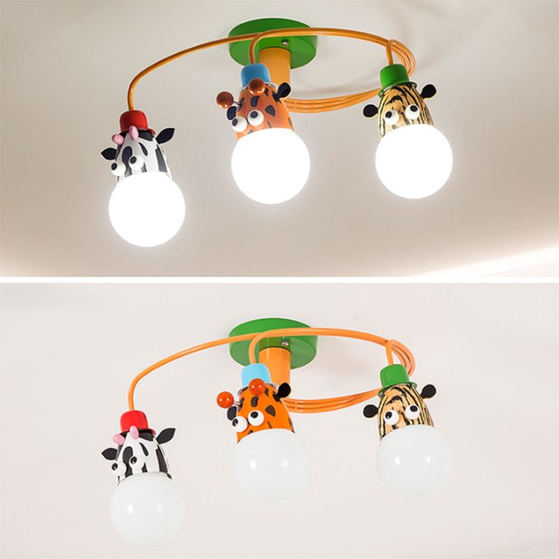 Art Deco Metal Semi Flush Mount Light Fixture Cartoon Animal Shade Flush Mount Spotlight  for Kids Bedroom