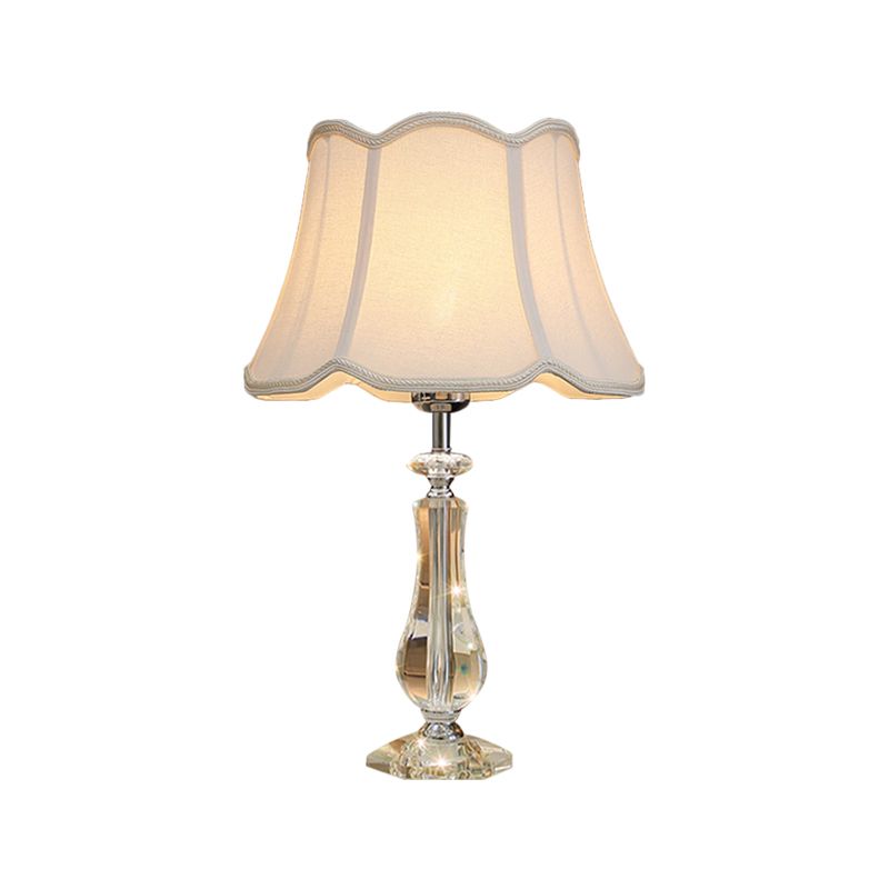 1 Head Flared/Pleated Shade Table Light Traditional Beige/Burgundy/Sky Blue Fabric Nightstand Lamp with Crystal Column