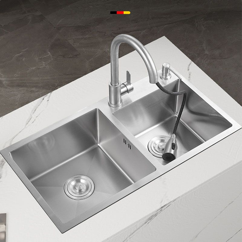 Modern Kitchen Sink Rectangular Stainless Sink with Kitchen Pull-out Faucet