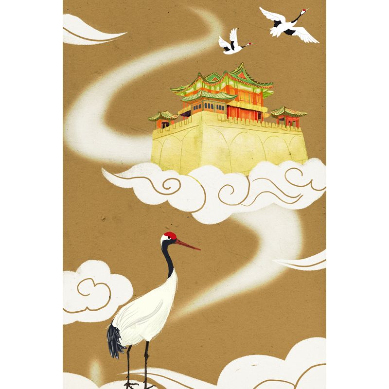 Oriental Floating Palace Wallpaper Mural for Home Customized Wall Covering in Tan