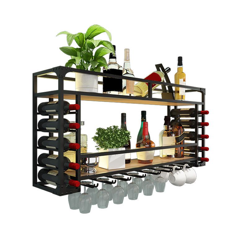 Iron Wine Rack Modern Style Wall Mounted Wine Holder Rack with Shelf