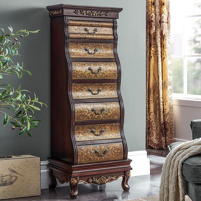 Industrial Side Cabinet in Solid Wood with 7 Drawers Bracket Legs Accent Chest