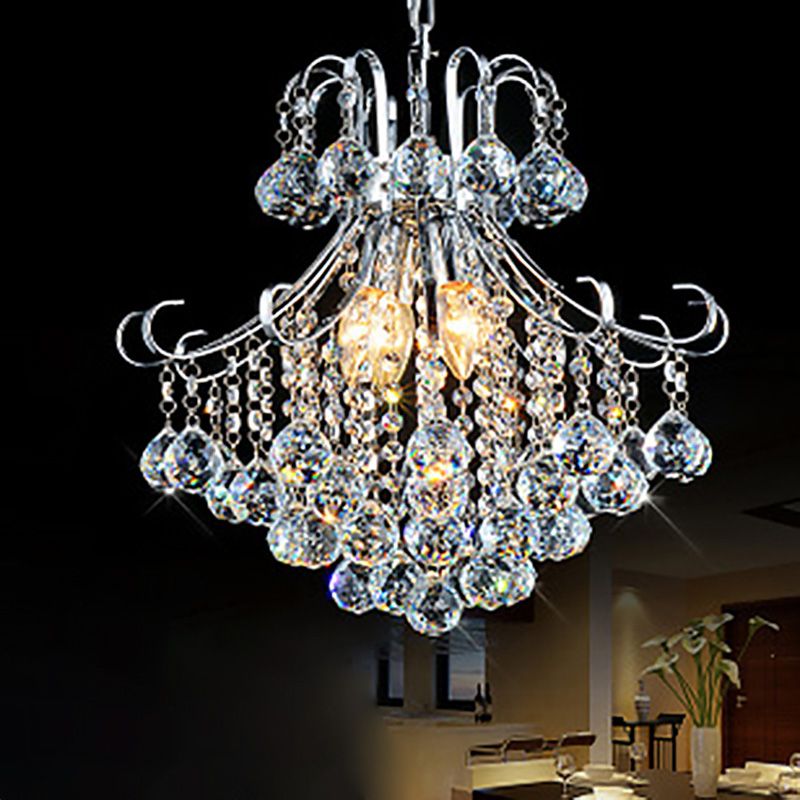 Curvy Arm Chandelier Light Modern Crystal 3 Lights Chrome Ceiling Light for Dining Room