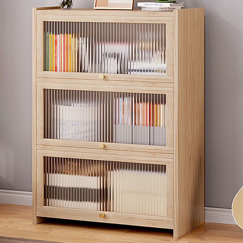 Contemporary Solid Wood Accent Cabinet Rectangle Storage Cabinet with Glass Top