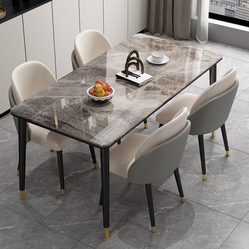 Sintered Stone Dining Table Modern Gray Dining Table with Black Frame