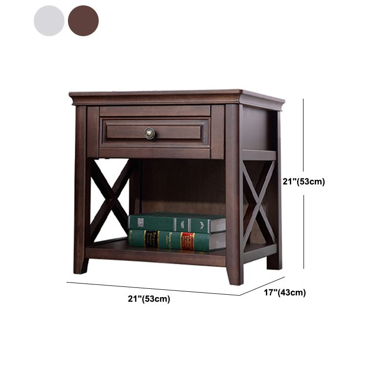 Solid Wood Bed Nightstand Traditional Night Table with Drawer