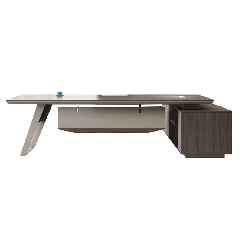 Contemporary Office Desk L-Shape Executive Desk with File Cabinet