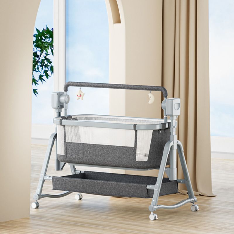 Rocking Crib Cradle Square Metal Cradle with Storage Shelf for Newborn