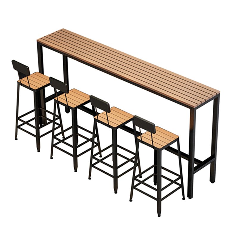 Wood Bar Dining Table Modern Rectangle Bar Table with Trestle Pedestal for Cafe Balcony