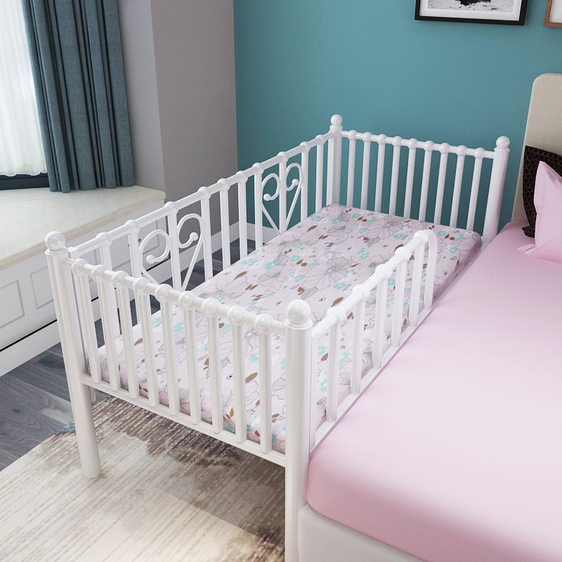 Metal Fixed Side Crib in White Mattress Included Crib with Guardrails