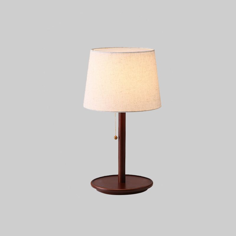 1 Head Conical Table Light Modernist Fabric Small Desk Lamp in Red Brown/Wood with Pull Chain