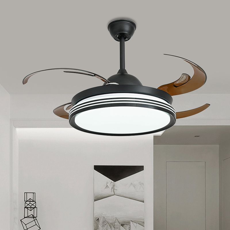 48" W Contemporary Circle Pendant Fan Lamp LED Acrylic Semi Flush Mount Ceiling Light in Black/White/Nickle for Bedroom, 8 Blades