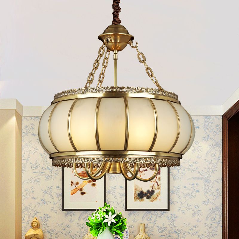 Tambour de salon pendentif lustre colonial opal souffle vitre 4 têtes en laiton plafonnier plafond plafonnier